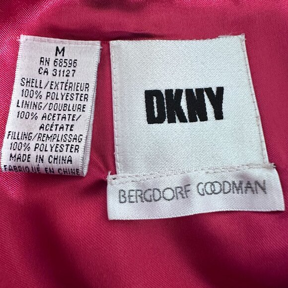 DKNY Bergdorf Goodman Black Quilted Chevron Jacket Red Satin Lining Size M - Picture 5 of 7